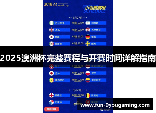 2025澳洲杯完整赛程与开赛时间详解指南